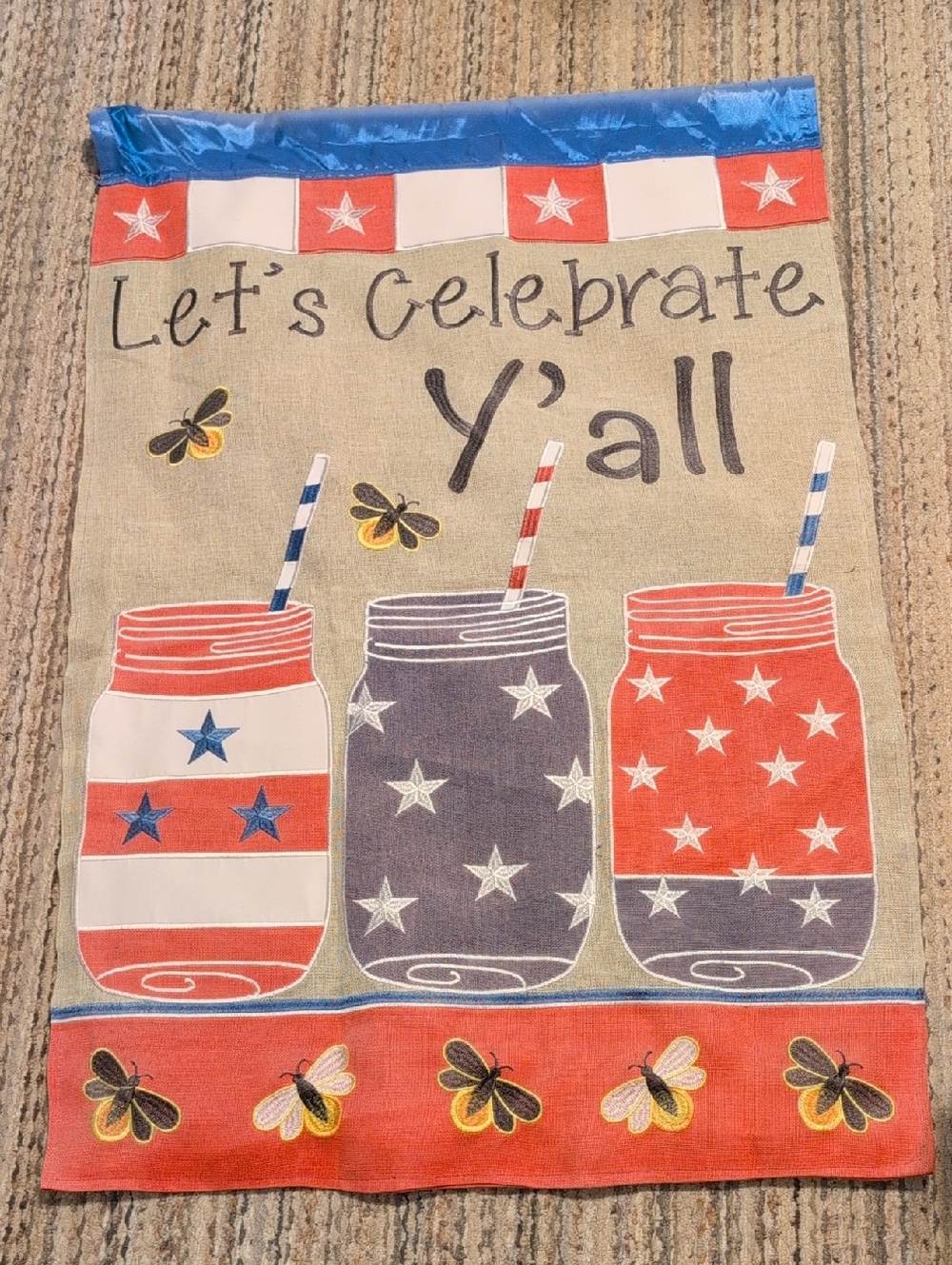 Patriotic Mason Jar Decorative House Flag - Let's Celebrate Y'all
